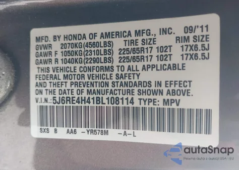 2011 Honda Cr-V Se from USA, damaged, VIN 5J6RE4H41BL108114